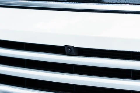 Front view camera. Modern car front view camera close up. Parking assistance. Stock Photos