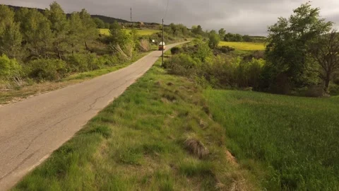 Front view of a camper van on a road on a sunny day. Stock Footage 275503493