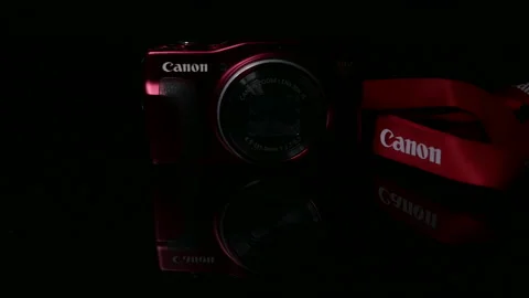 Front view Canon SX700H compact camera red body view Stock Footage 150856499