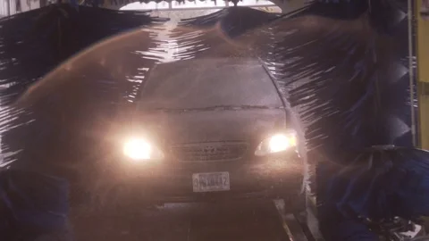 Front View Car Drives Through Car Wash Front View Stock Footage 87889489
