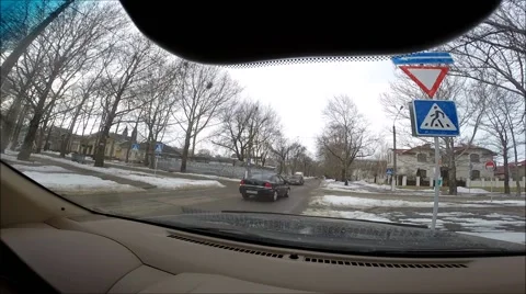 Front view of the car riding on snow covered road. Stock Footage 60632555