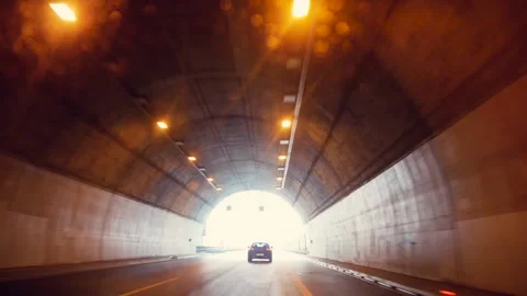 Front View From The Car While Driving On The Highway And Tunnel In Foggy Weather Stock Footage 167606800