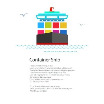 Front View of the Cargo Container Ship and Text Stock Illustration