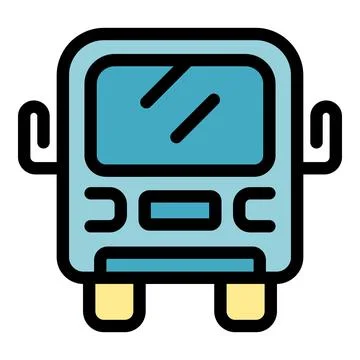 Front view of a cartoon bus driving on a white background Stock Illustration