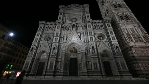 Front view of the cathedral of santa maria del fiore at night Stock Footage 138498048