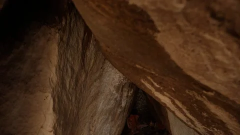 Front view of caves in India, Inside view of caves Stock Footage