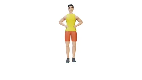In front view character male doing Forward Lunges exercise Stock Footage 234467443