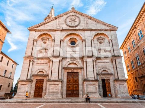 Front view of church in Pienza Stock Photos