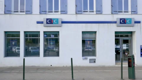 Front view of CIC Bank Facade with logo in Pornic, Loire Atlantique France, 15 Stock Footage 154307162