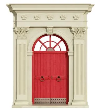 Front view of a classic arch with red door Stock Illustration