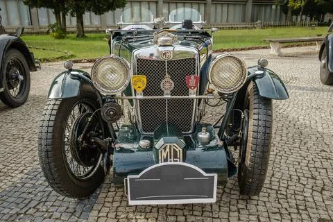 Front view of classic pre-war MG K-Type K3 Magnette, headlights and grille Stock Photos