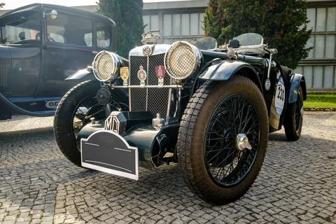 Front view of classic pre-war MG K-Type K3 Magnette, headlights and grille Stock Photos