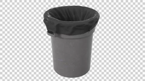 Front View of Clean Plastic Trash Can with Black Garbage Bag 스톡 일러스트
