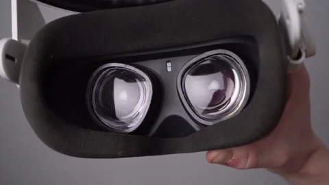 Front view close up of Caucasian man working in a modern wearing VR headset Stock Footage 197014479