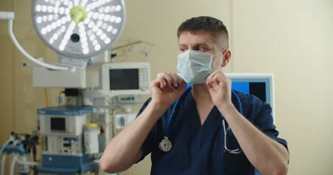 Front view close up of a Caucasian surgeon male healthcare worker in a hospital Stock Footage 151442836