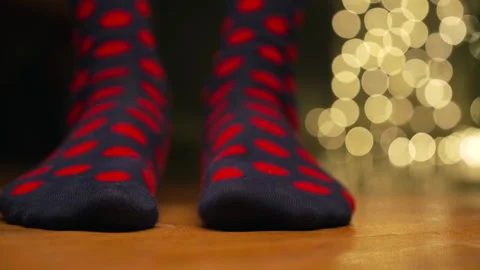Front View Close-up of Man in Blue Polka Dot Socks Doing Toe Tapping Exercise Stock Footage 292463818
