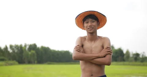 Front view, close up slow motion shot of male farmer Stock Footage 202053676