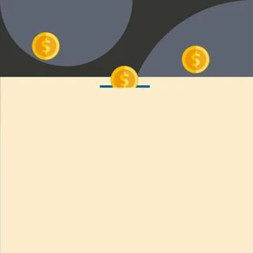 Front view close up three penny coins icon. One coin entering collecting box Stock Illustration