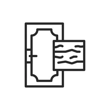 Front view closed door color line icon. Material wood. Isolated vector element. Stock Illustration