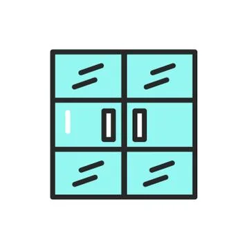 Front view closed double mirrors door color line icon. Isolated vector element. Stock Illustration