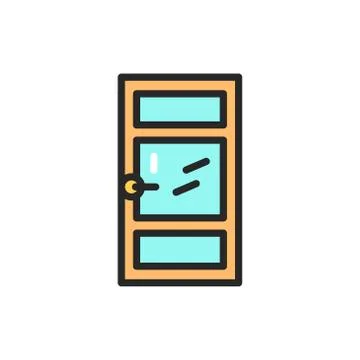 Front view closed interroom door color line icon. Isolated vector element. Stock Illustration
