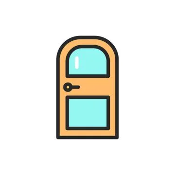 Front view closed interroom door color line icon. Isolated vector element. Stock Illustration