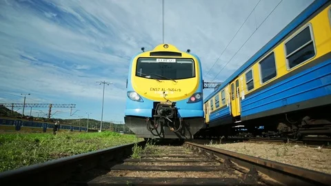 Front view of commuter rail Stock Footage 69855641