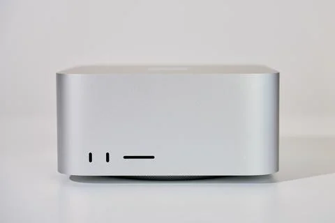 Front view of compact minimalist desktop computer on white background Stock Photos