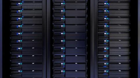 Front view of computer racks in the server room - data protection, rendering, co Foto stock