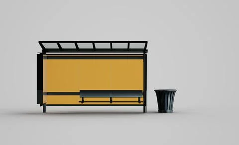 Front View of Conceptual 3D Rendered Bus Stop On White Background Stock Illustration