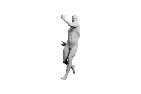 Front view of a confident figure model reaching in a black studio Stock Illustration