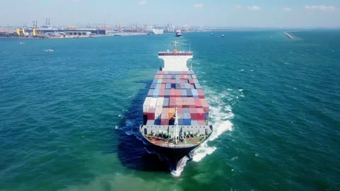 Front view of Container cargo ship business import export logistic shipping or Stock Footage 336445471
