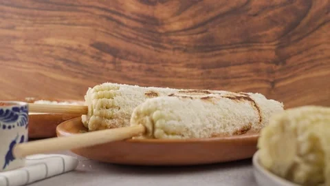 Front view of corn prepared with mayonnaise Cheese and red sauce Mexican food Stock Footage 280316769