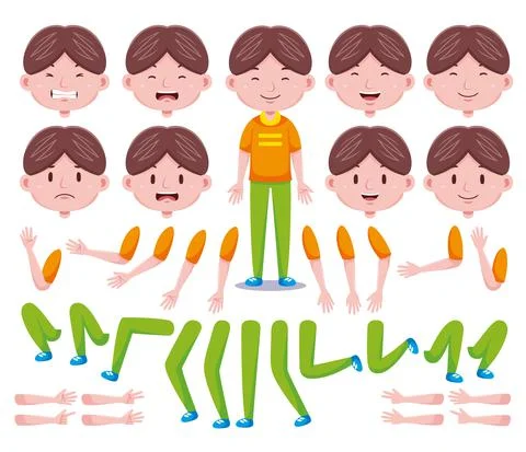 Front View Cute Boys Character Creation Set 3 Stock Illustration