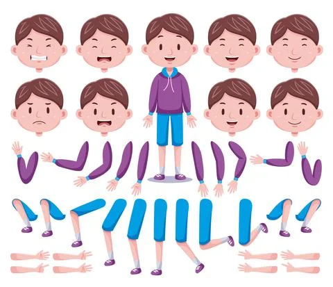 Front View Cute Boys Character Creation Set 4 Stock Illustration