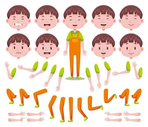 Front View Cute Boys Character Creation Set 2 Stock Illustration