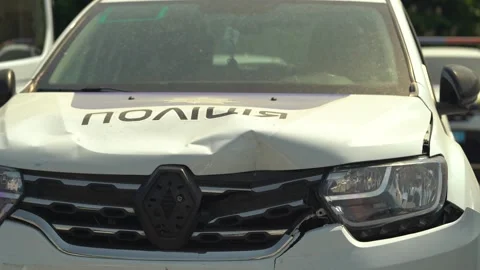 Front View of Damaged Police SUV After Minor Acciden Stock Footage 244920988