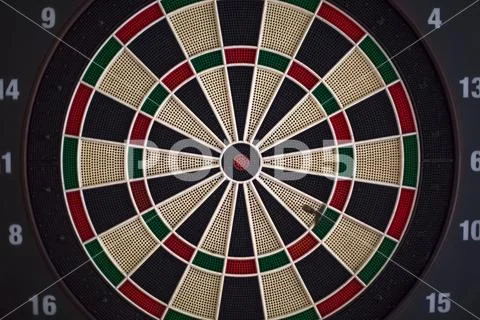 Front view of dart board, with score and different levels of aim Stock Photos