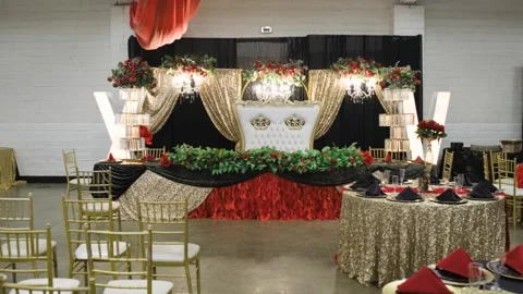 Front View of Decorated Quinceanera Table Stockbeeldmateriaal 341099892