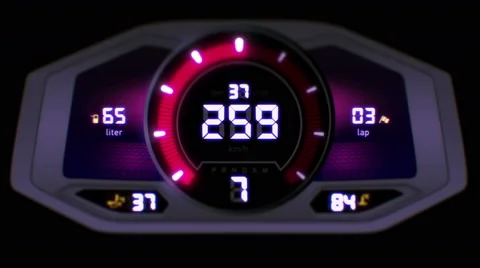 Front view of digital car interface with speedometer and tachometer Stock Footage 65954948