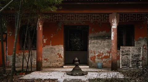 Front View Of dilapidated temple in the mountains Stock Photos