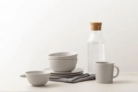 Front view dishes set table Stock Photos