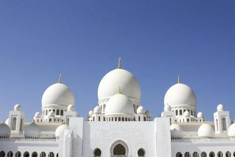 Front view of the domes of Sheikh Sayed Grand Mosque, Abu Dhabi; February 1.. Stock Photos