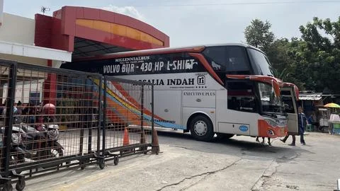 Front view of the double decker bus ROSIN (Rosalia Indah)  Stock Photos