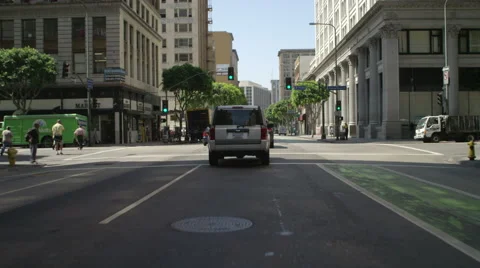 Front view of a Driving Plate: Car travels one block on South Spring Street in Stock Footage 59337835