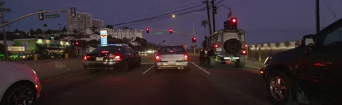 Front view of a Driving Plate: Car travels south on Highway 1 in Santa Monica, Stock Footage 59508457
