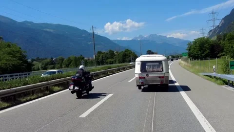 Front View Driving Plate Overtaking Caravan On Motorway Stock Footage 342426002