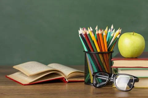 Front view educational objects arrangement Stock Photos