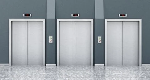 Front view of elevator doors on the corridor. 3D illustration Illustrazione stock