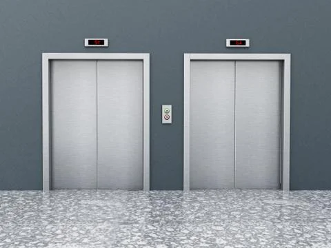 Front view of elevator doors on the corridor. 3D illustration Illustrazione stock